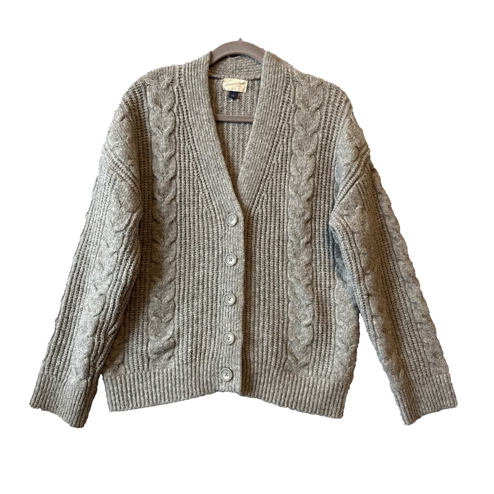 Universal Thread Grey Cable Knit Cardigan Sweater S Oversized Cottagecore Boho